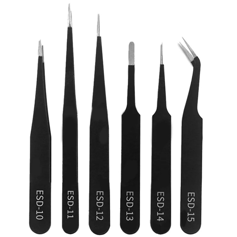Electronics Repair Tool Kit - Precision ESD Anti-Static Tweezers Set Stainless