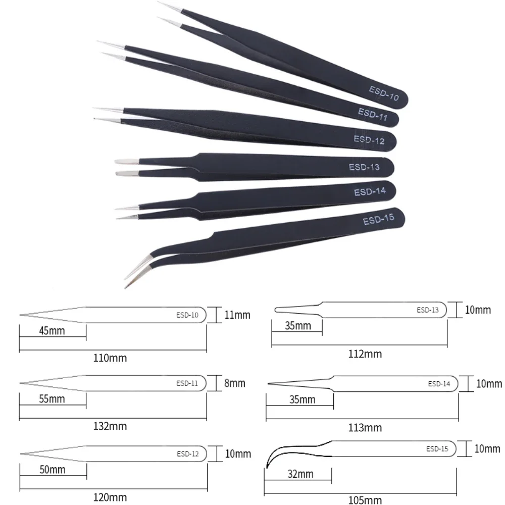 Precision Tweezers Set ESD-10/ - Electronics Repair Tool Kit 评论和价格